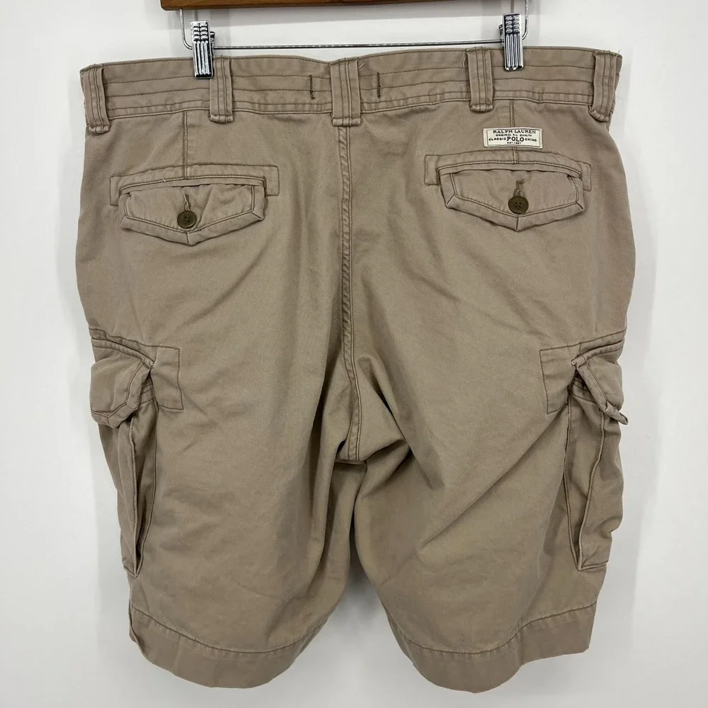 Polo Ralph Lauren Cargo Shorts Men's Size 40 Beige 100% Cotton‎ Pockets Vtg Y2K
